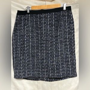 White House Black Market, blue tweed mini skirt size14.